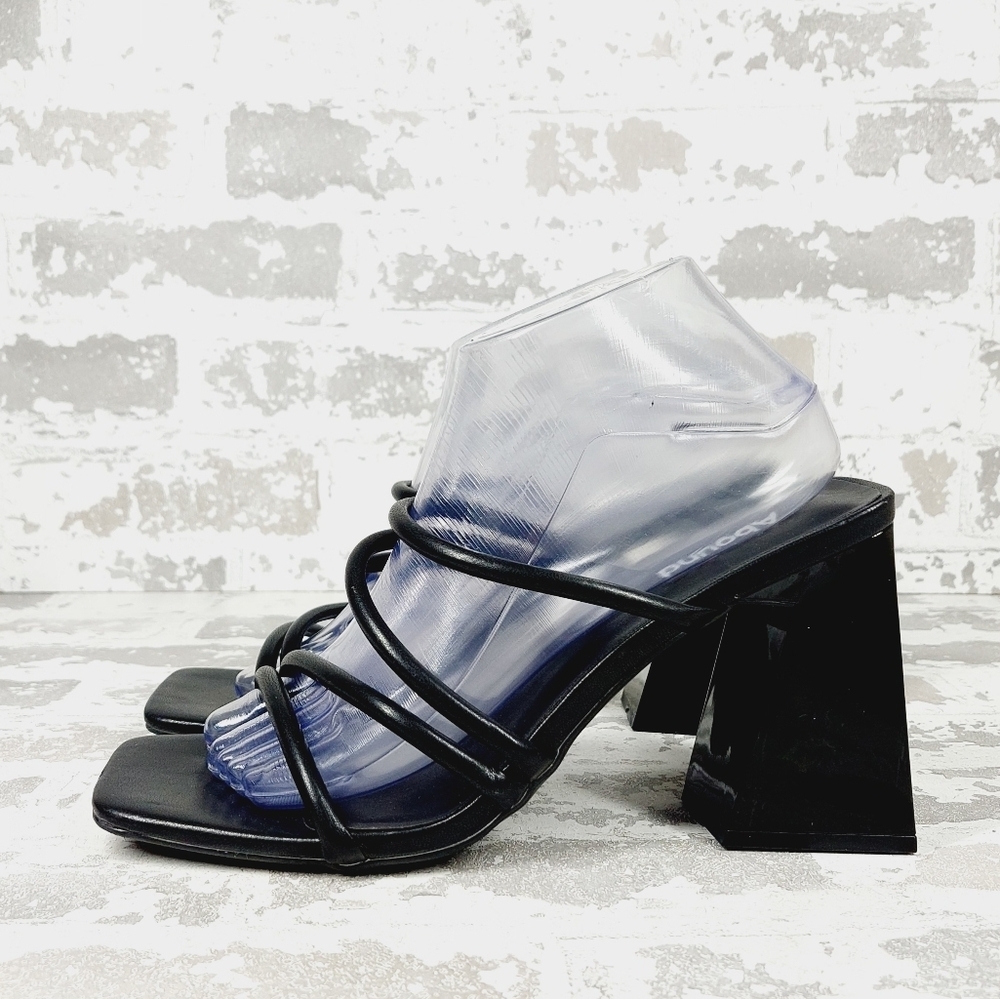 New Abound Austyn Black Block Heel Square Toe Strappy Sandals A387